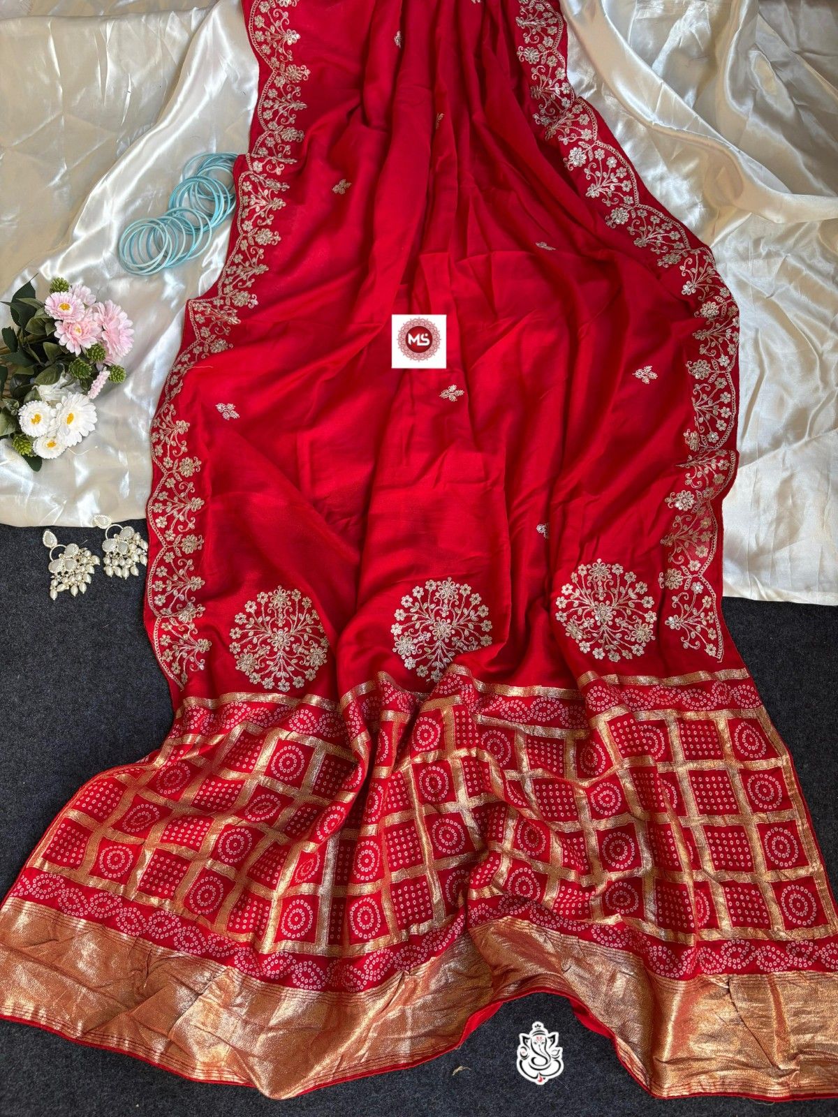 Premium Dolla Silk Bandhej Weaving Saree with Pittha Zaal Design