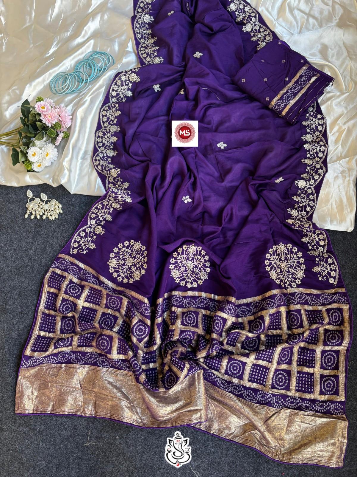 Premium Dolla Silk Bandhej Weaving Saree with Pittha Zaal Design