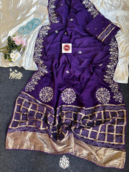 Premium Dolla Silk Bandhej Weaving Saree with Pittha Zaal Design
