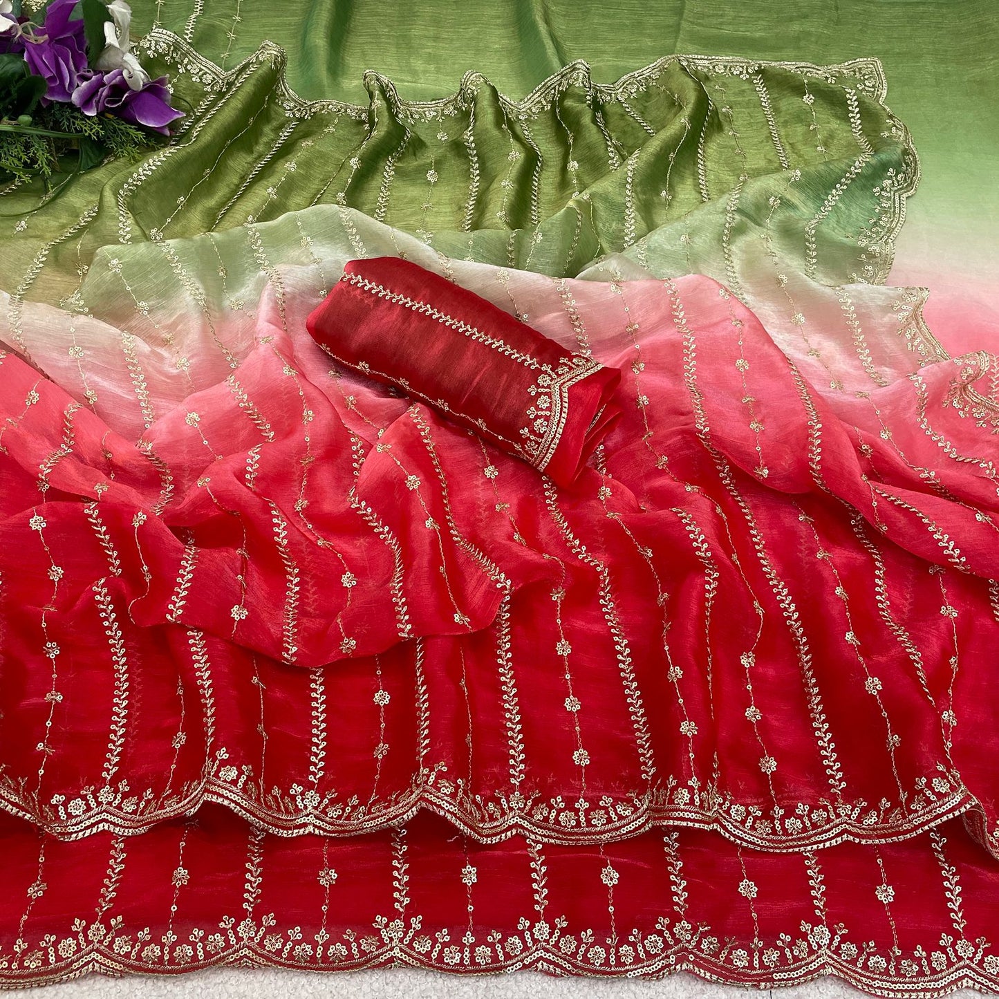 Premium Fendy Satin Padding Saree with Embroidered Blouse