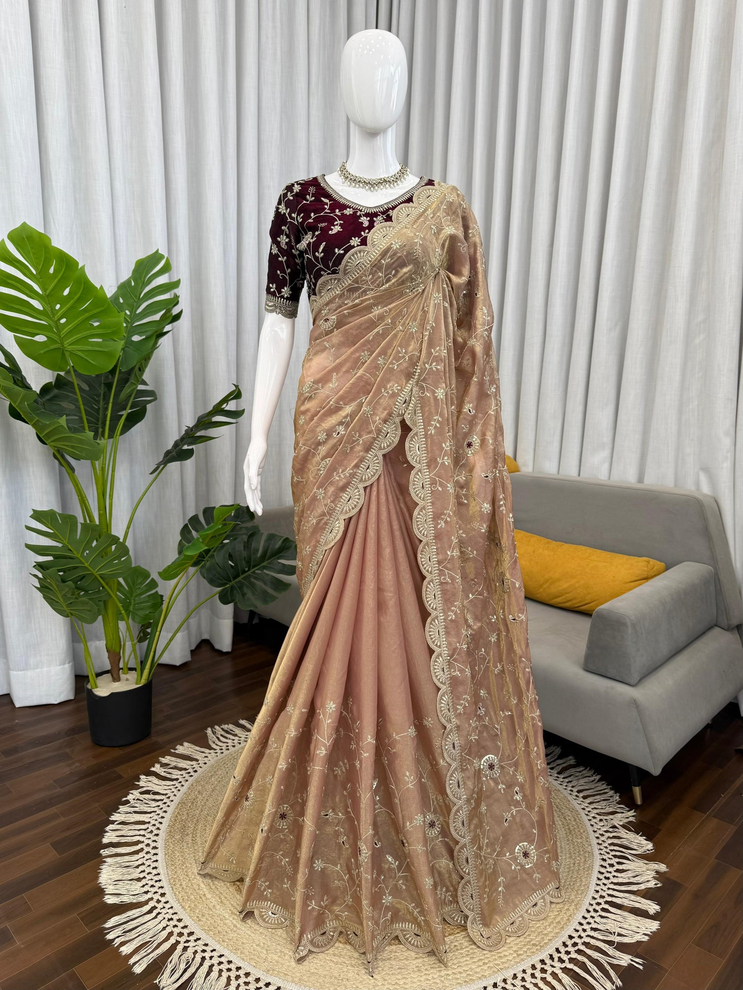Premium Heavy Fendy Silk Embroidered Saree with Sequence Work