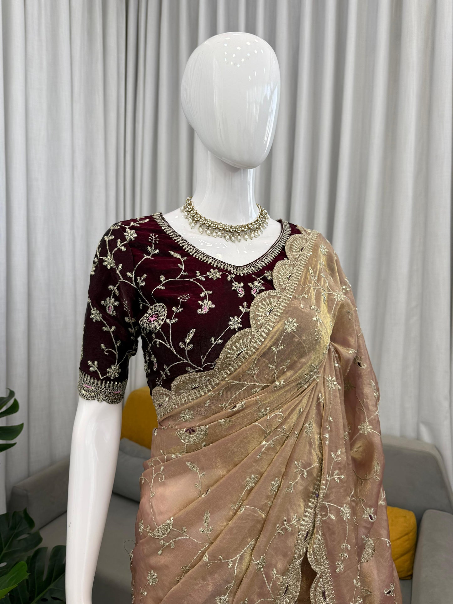 Premium Heavy Fendy Silk Embroidered Saree with Sequence Work
