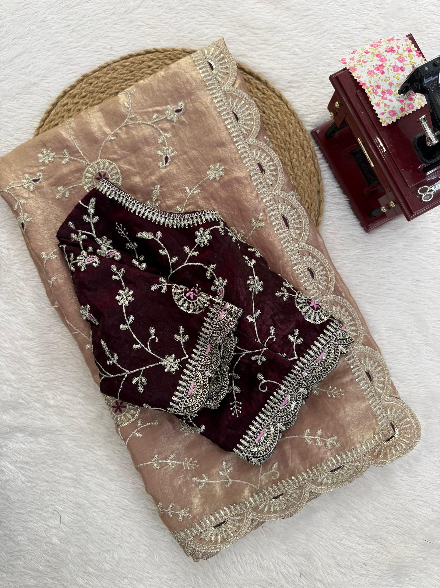 Premium Heavy Fendy Silk Embroidered Saree with Sequence Work