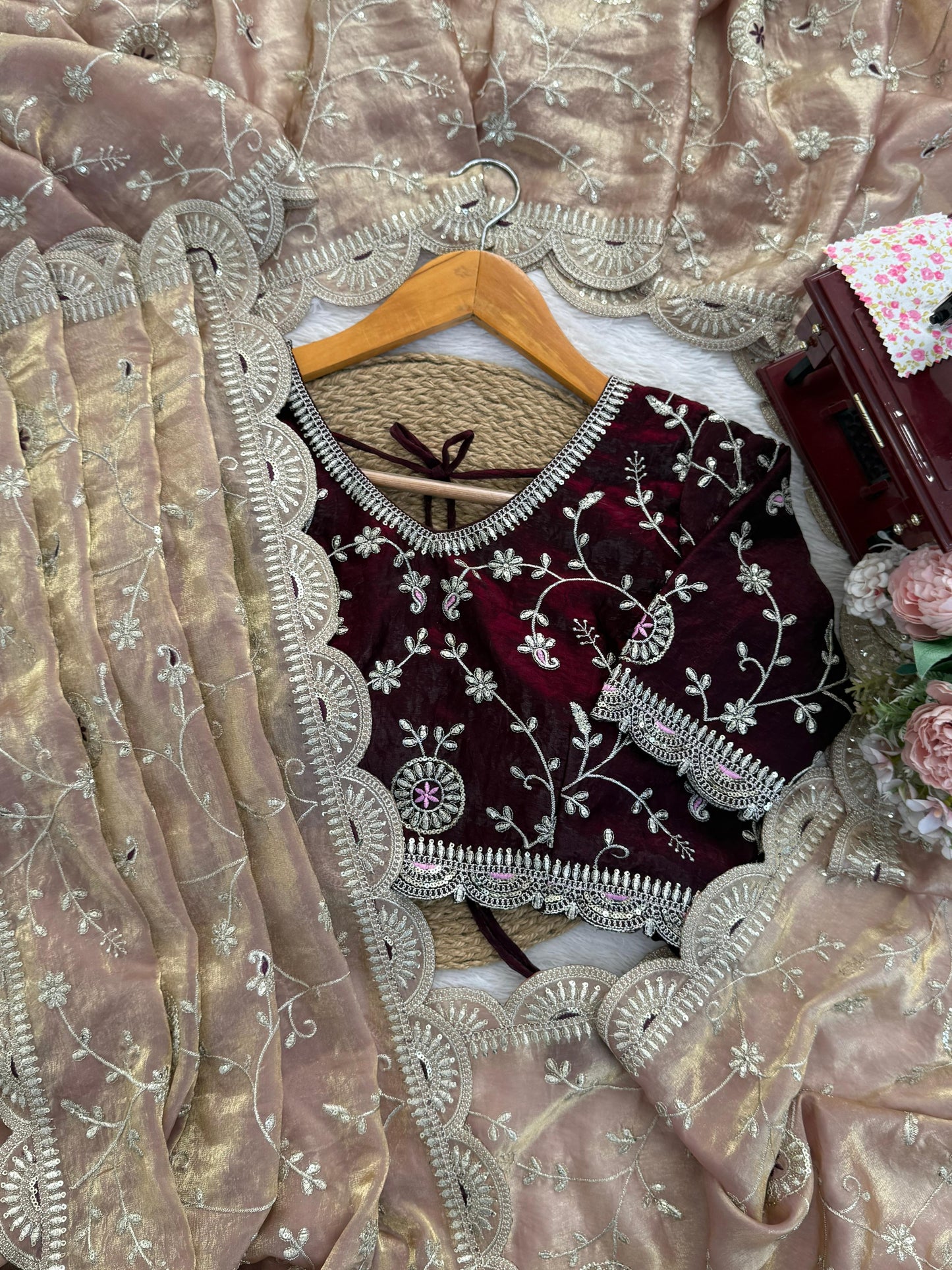 Premium Heavy Fendy Silk Embroidered Saree with Sequence Work