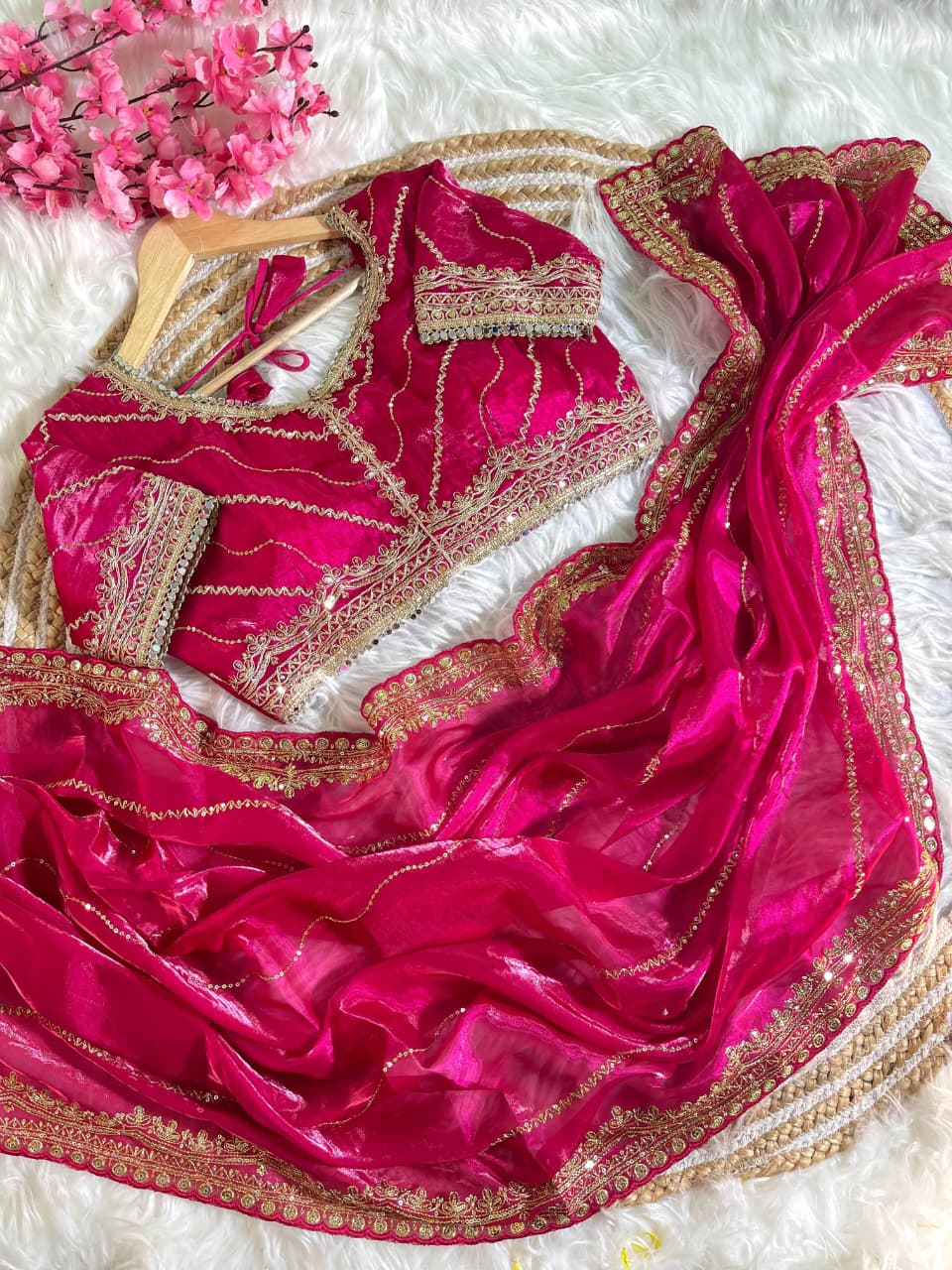 Premium Zimmy Choo Silk Saree with Heavy Sequence Embroidery & Stitched Blouse