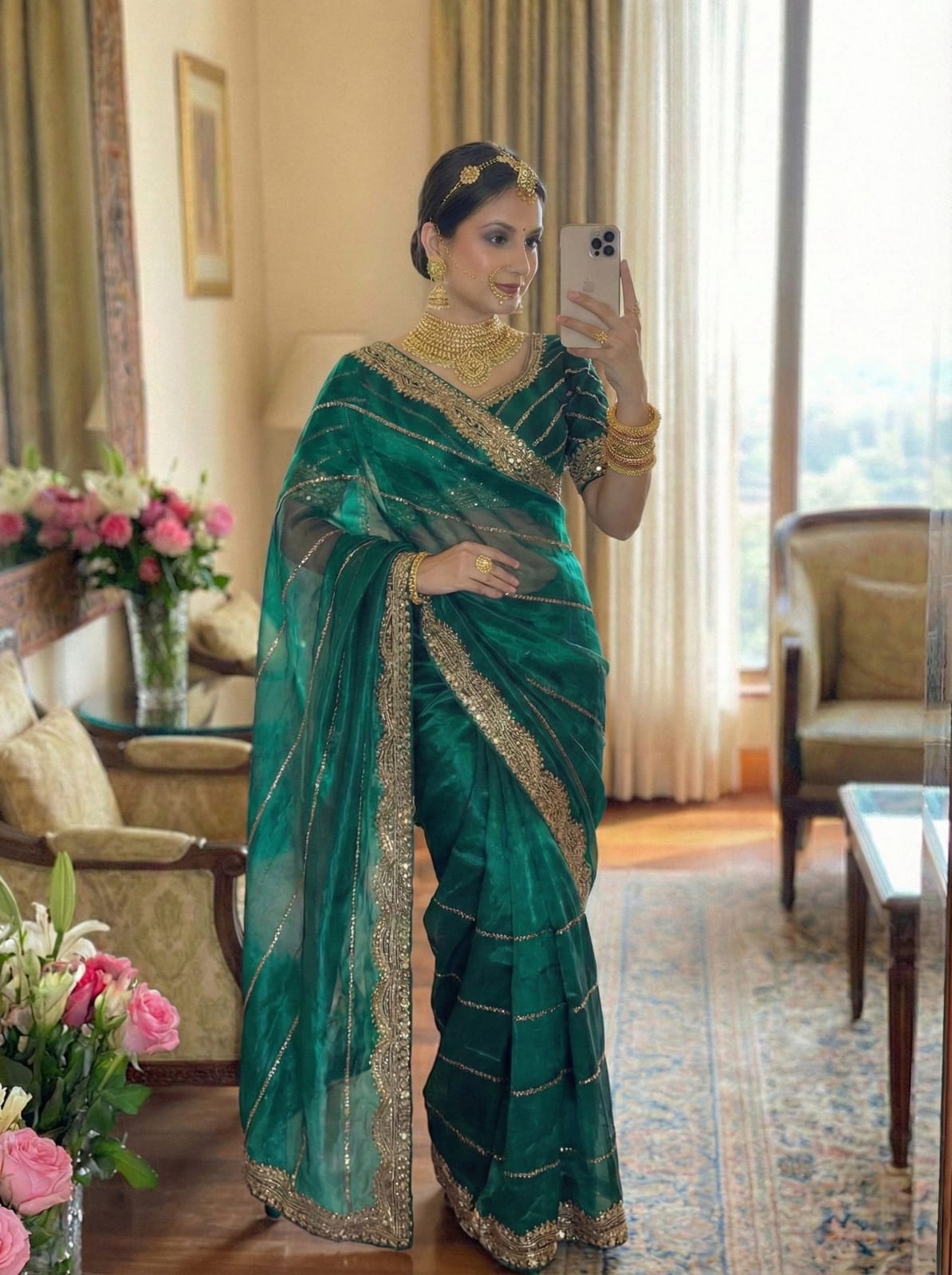 Premium Zimmy Choo Silk Saree with Heavy Sequence Embroidery & Stitched Blouse