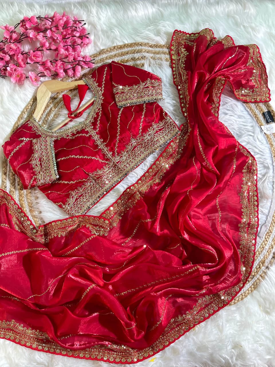 Premium Zimmy Choo Silk Saree with Heavy Sequence Embroidery & Stitched Blouse
