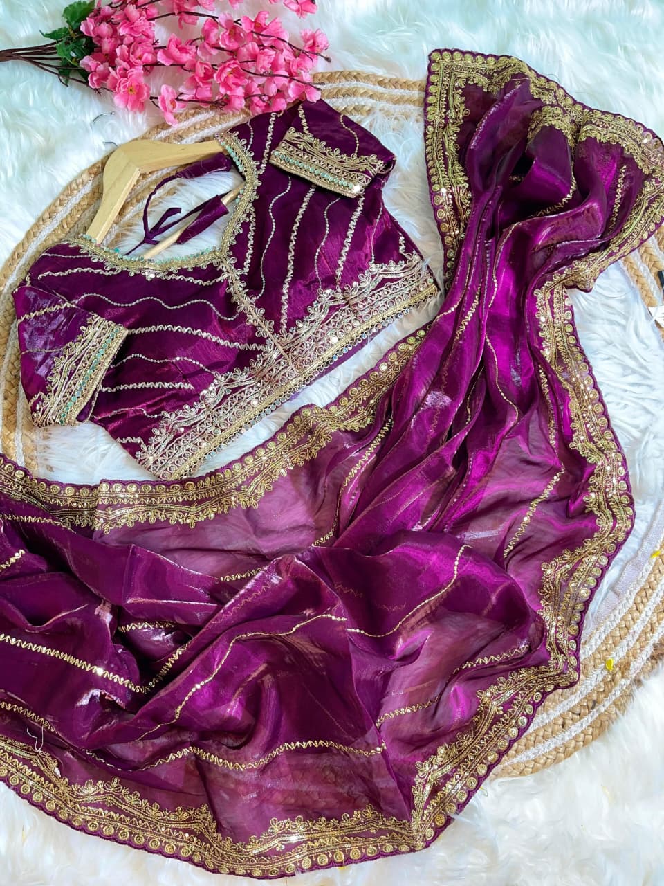 Premium Zimmy Choo Silk Saree with Heavy Sequence Embroidery & Stitched Blouse