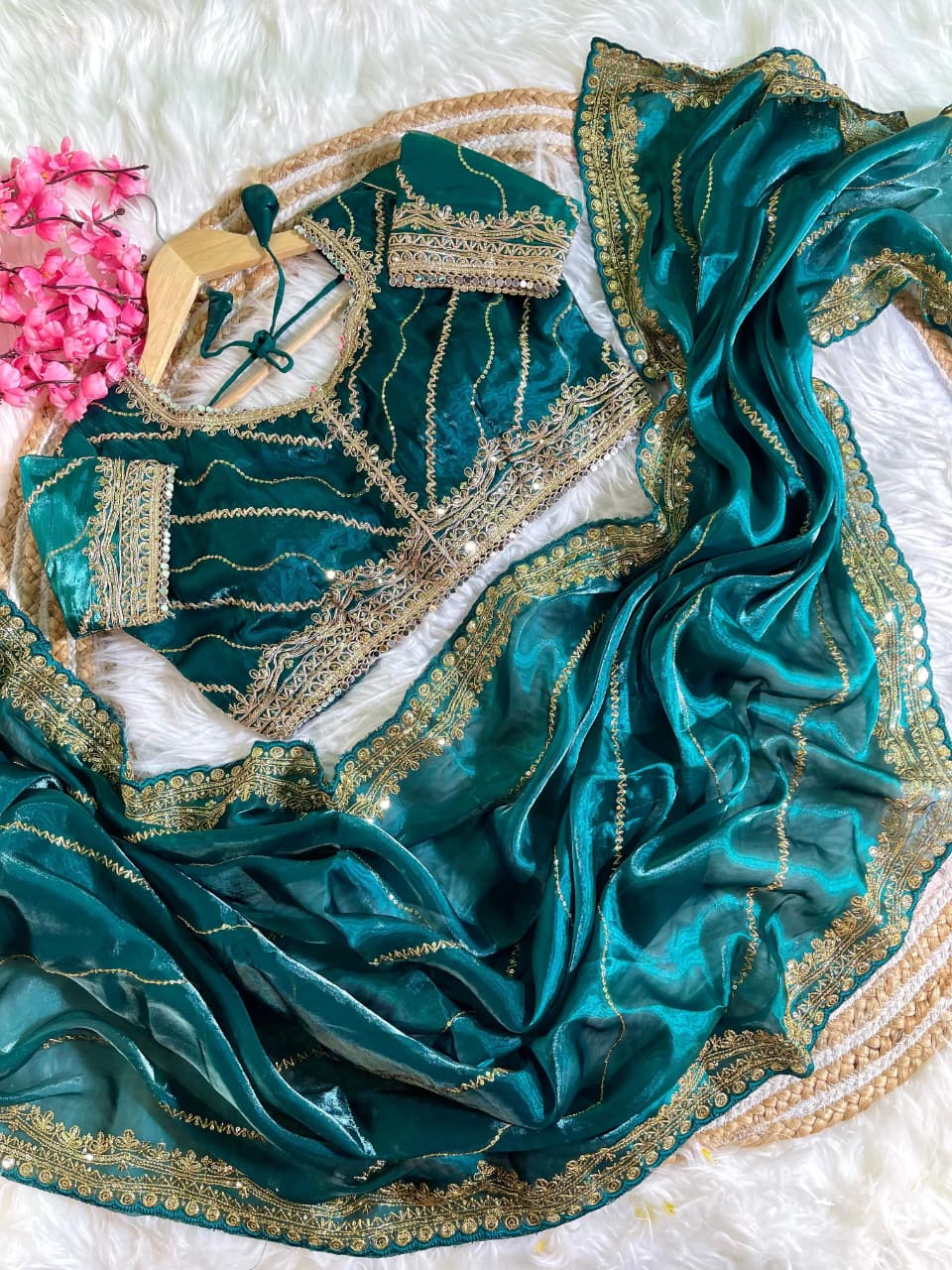 Premium Zimmy Choo Silk Saree with Heavy Sequence Embroidery & Stitched Blouse