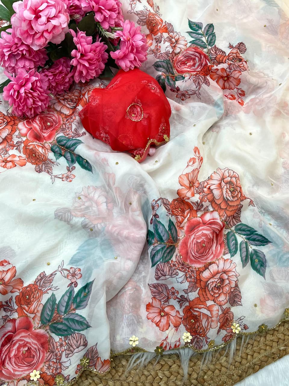 Elegant Pure Soft Teby Silk Saree with Digital Floral Prints