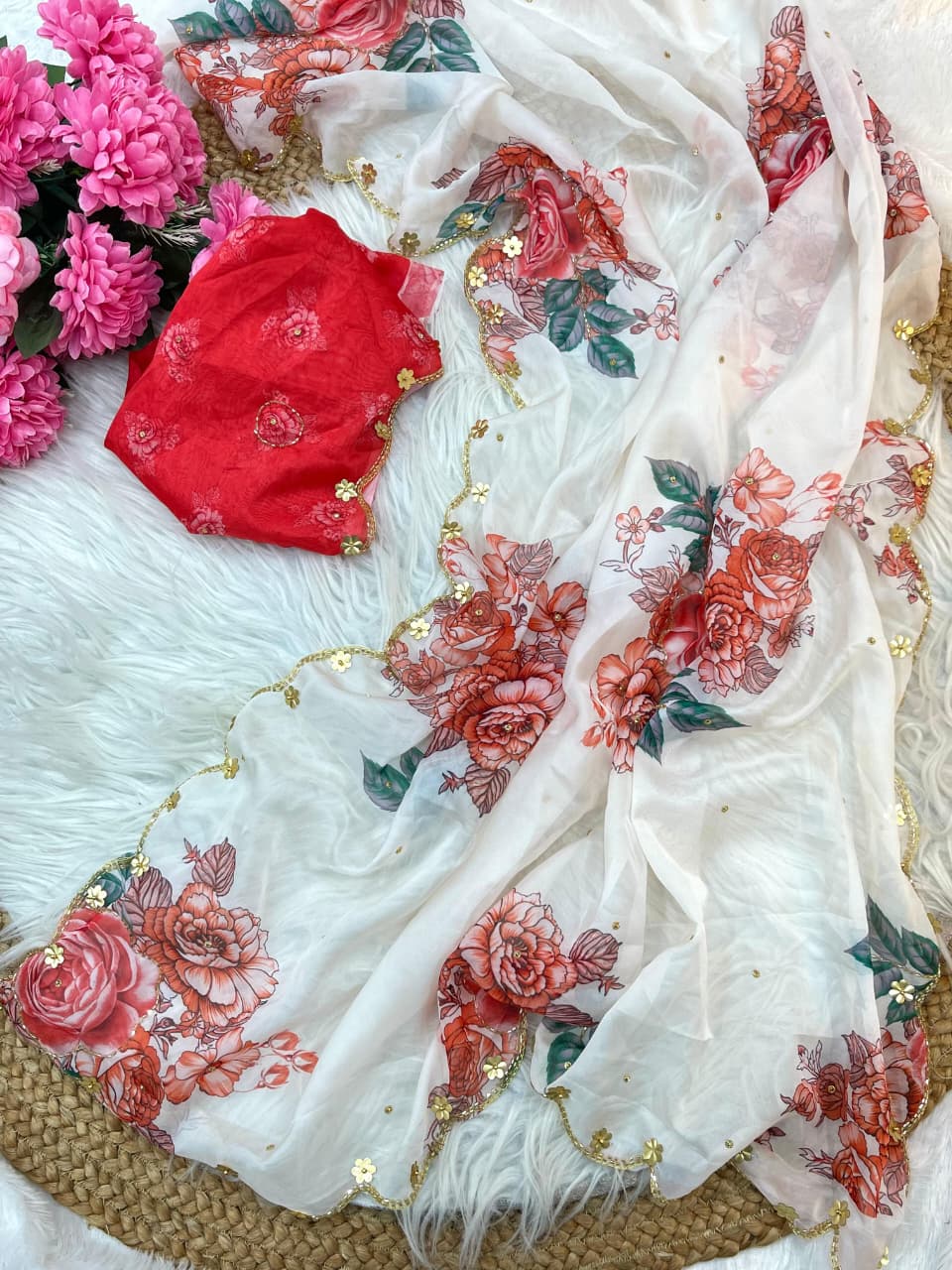 Elegant Pure Soft Teby Silk Saree with Digital Floral Prints