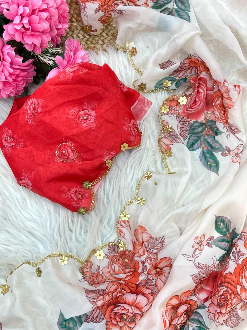 Elegant Pure Soft Teby Silk Saree with Digital Floral Prints