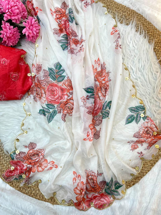 Elegant Pure Soft Teby Silk Saree with Digital Floral Prints