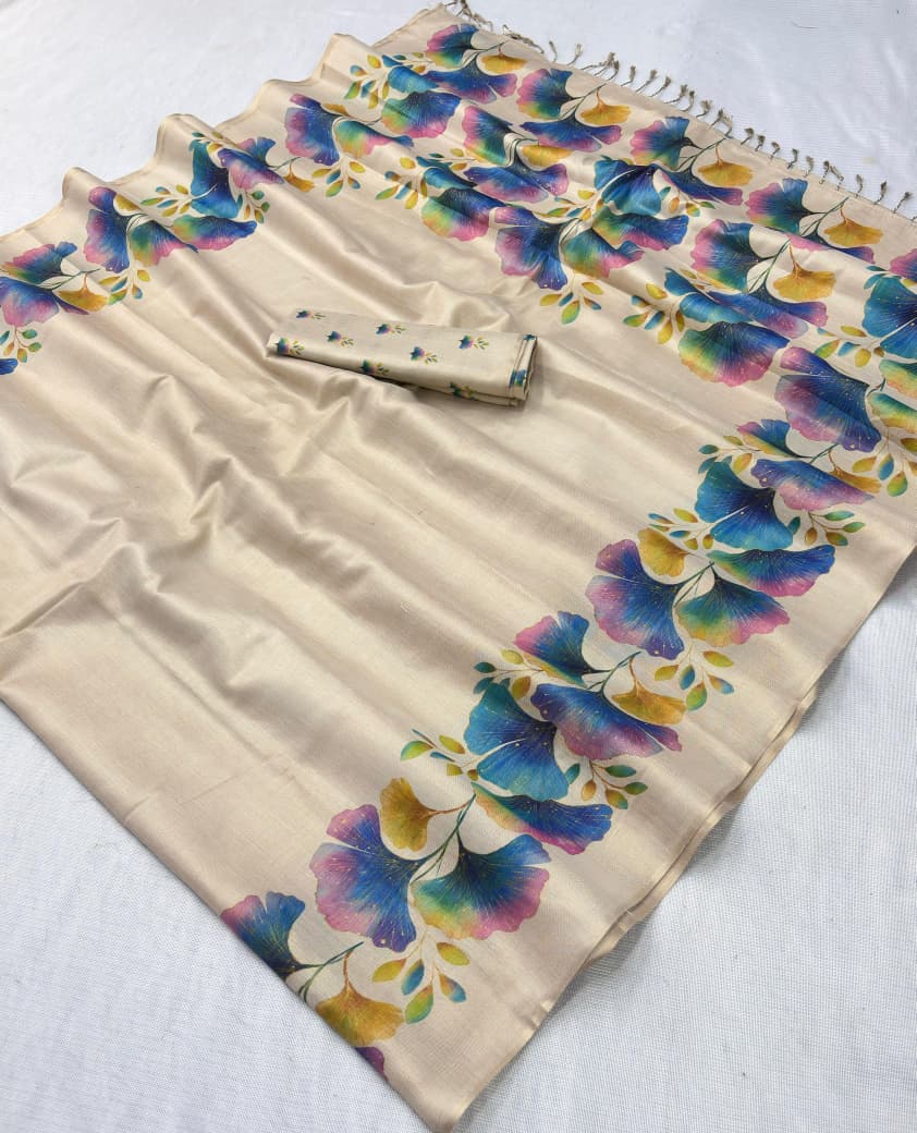 Premium Swarna Silk Saree with Digital Print & Tassel Pallu