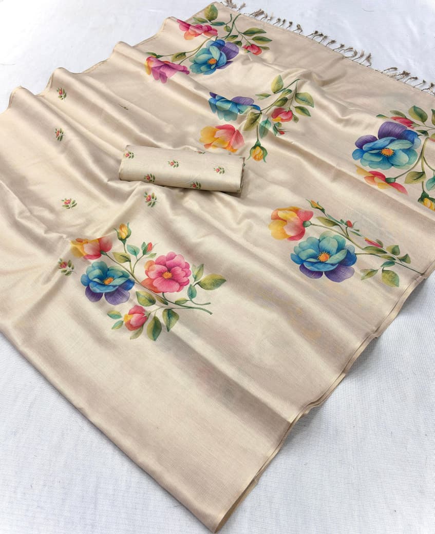 Premium Swarna Silk Saree with Digital Print & Tassel Pallu