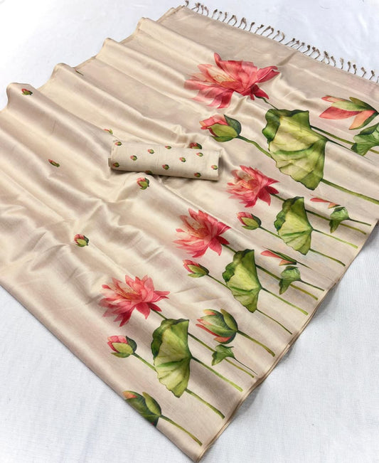 Premium Swarna Silk Saree with Digital Print & Tassel Pallu
