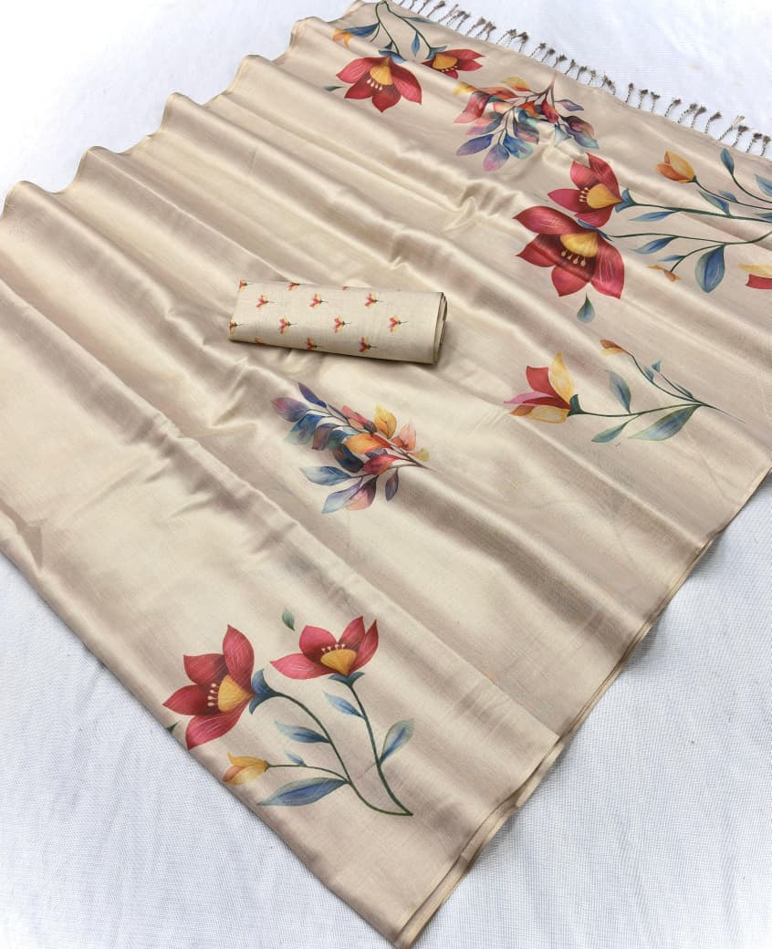 Premium Swarna Silk Saree with Digital Print & Tassel Pallu