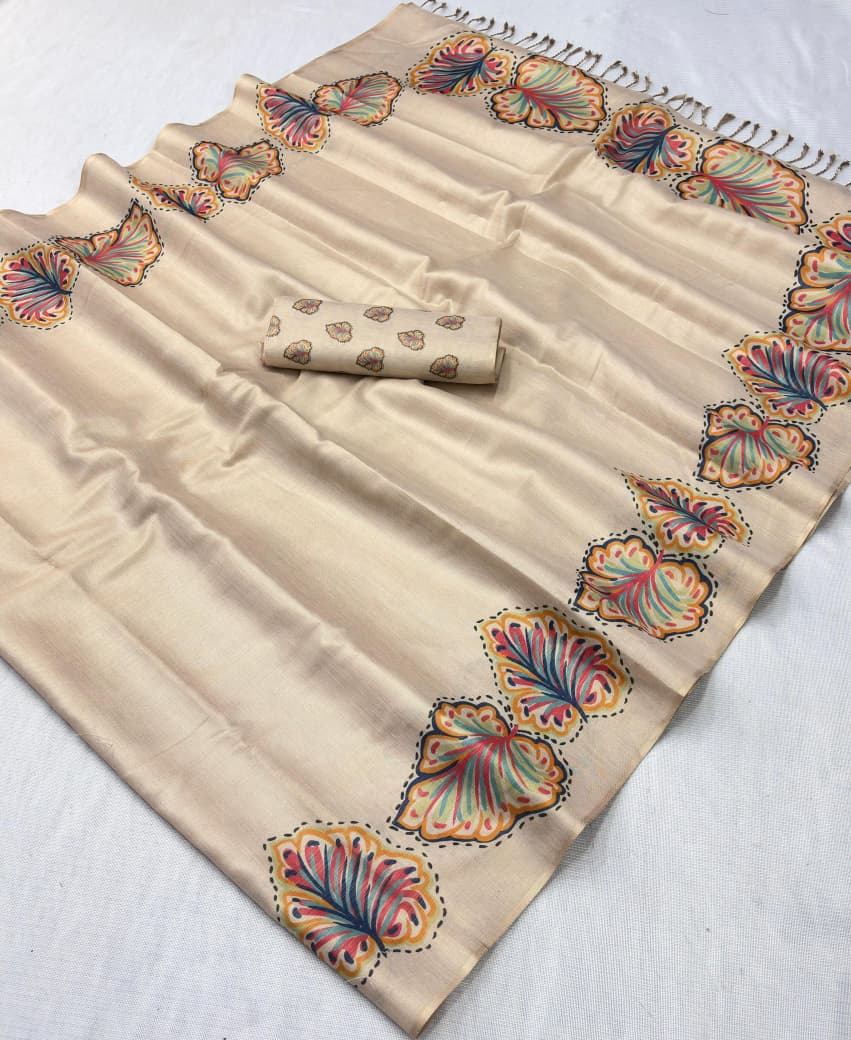 Premium Swarna Silk Saree with Digital Print & Tassel Pallu
