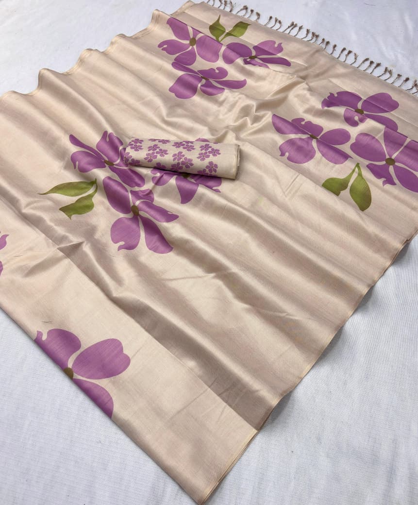 Premium Swarna Silk Saree with Digital Print & Tassel Pallu