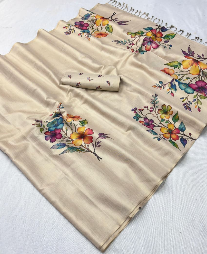 Premium Swarna Silk Saree with Digital Print & Tassel Pallu