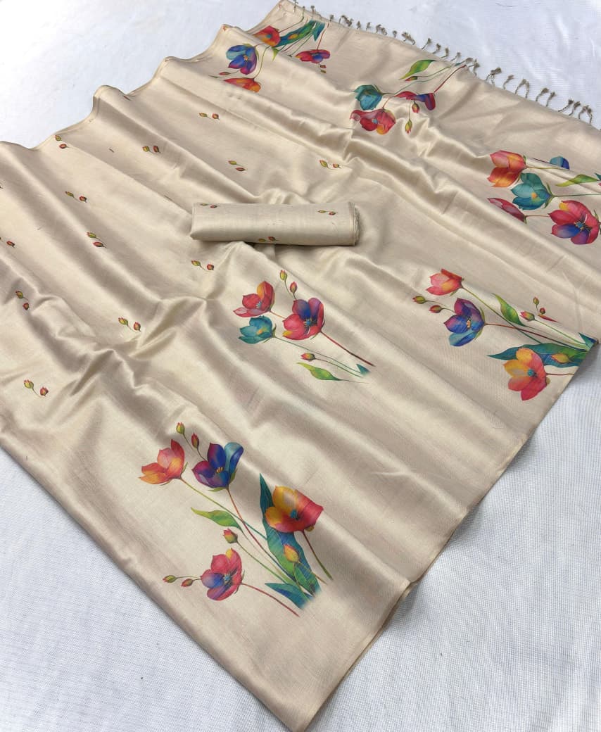 Premium Swarna Silk Saree with Digital Print & Tassel Pallu