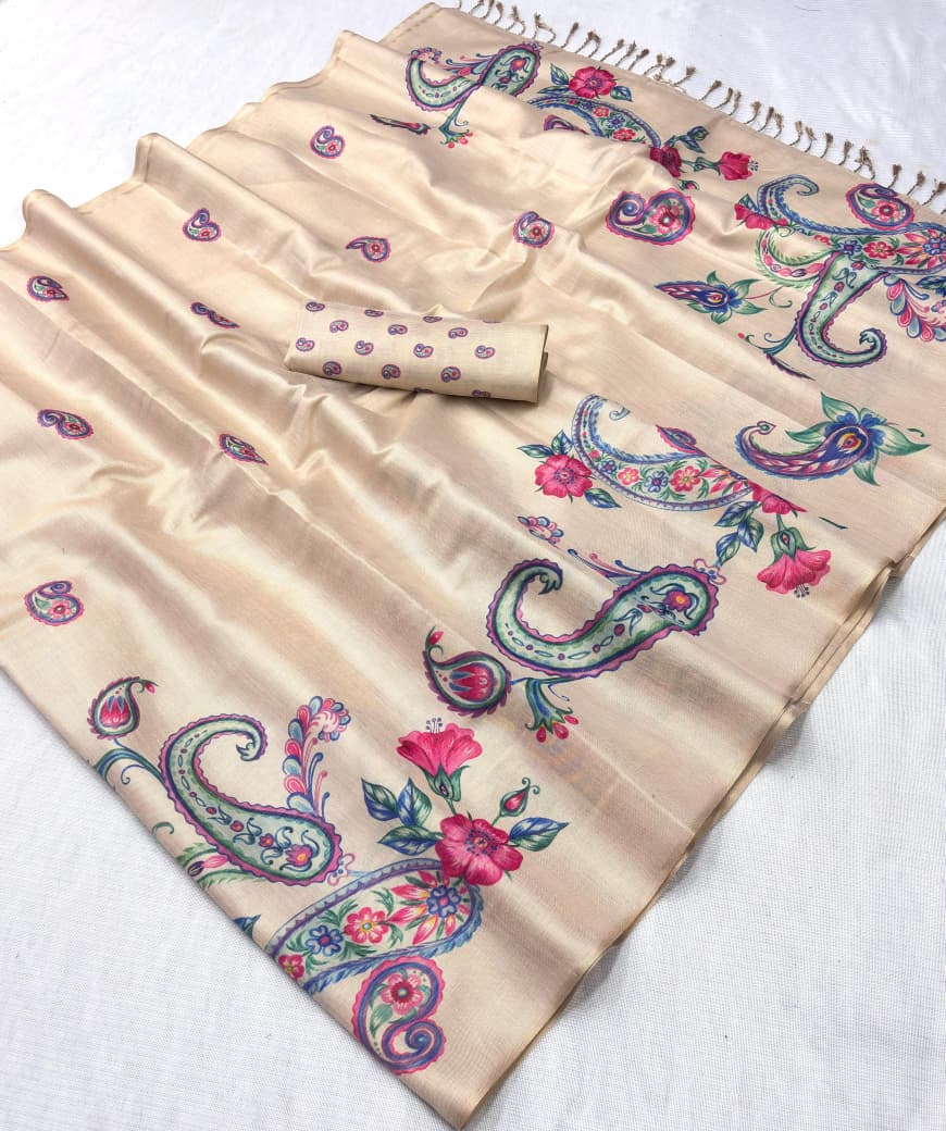 Premium Swarna Silk Saree with Digital Print & Tassel Pallu