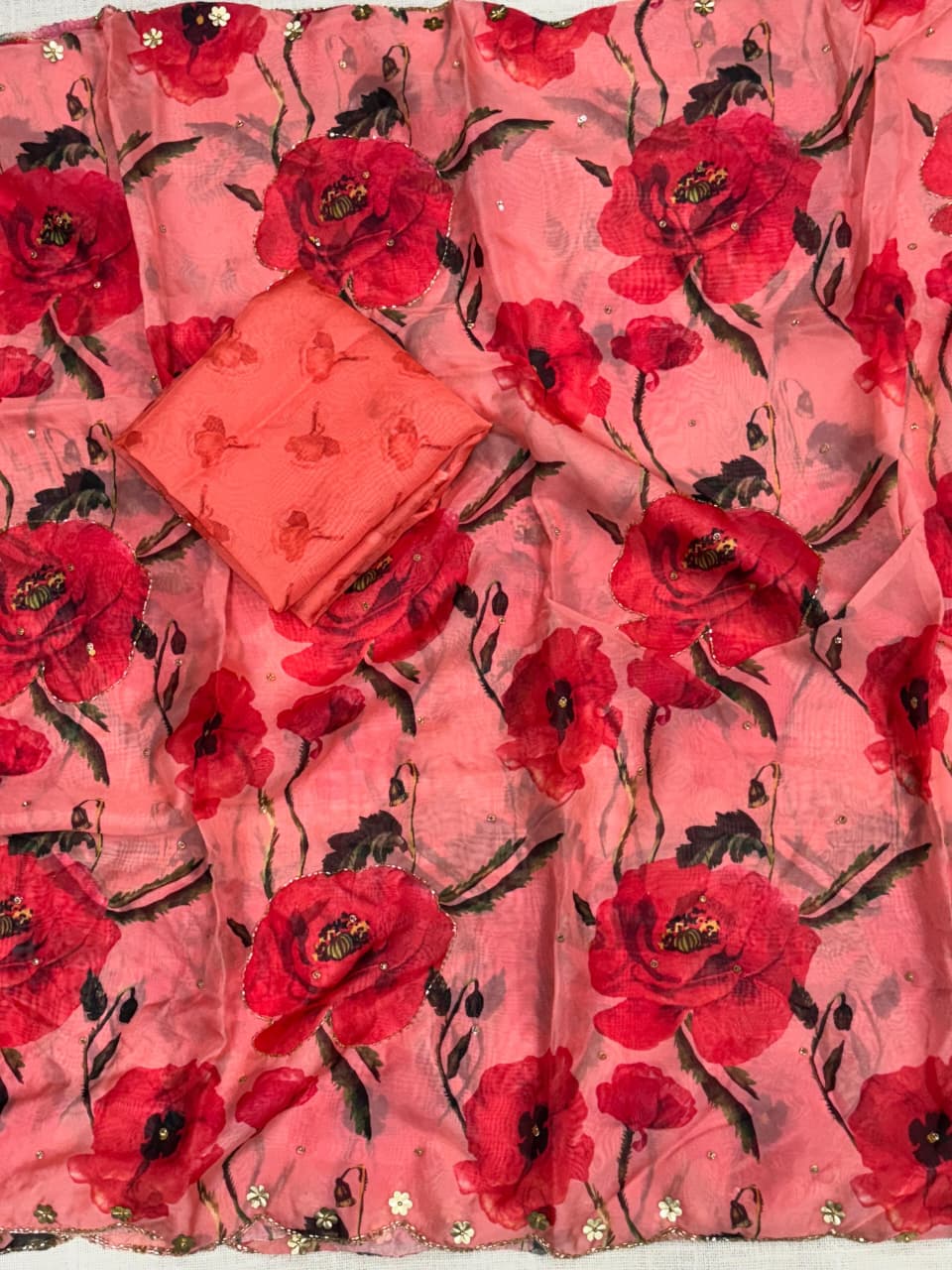 Premium Soft Teby Silk Digital Print Saree with Cutdana Work Border