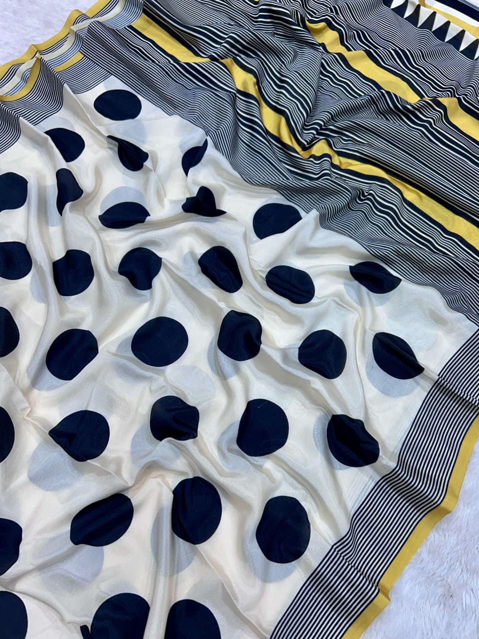 Premium Printed Japan Satin Saree with Matching Blouse Piece