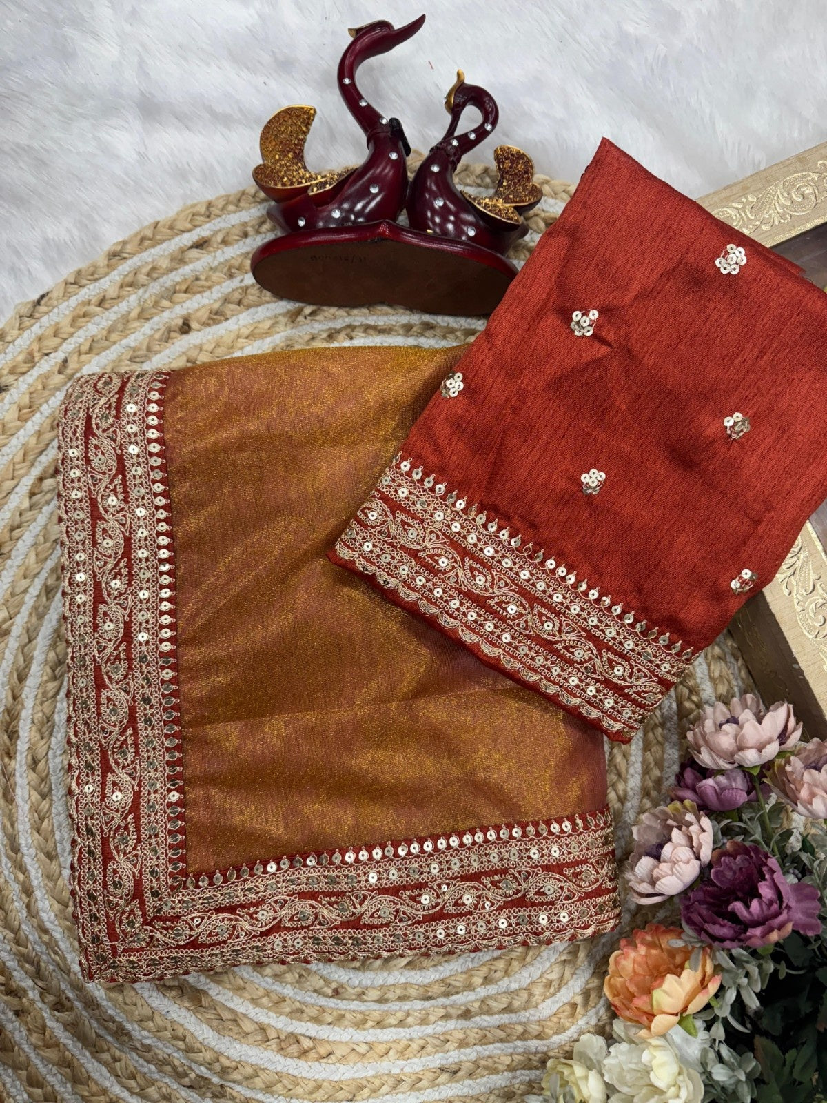 Soft NC Twill Saree With Beautiful Sequance and Dori Embroidery work