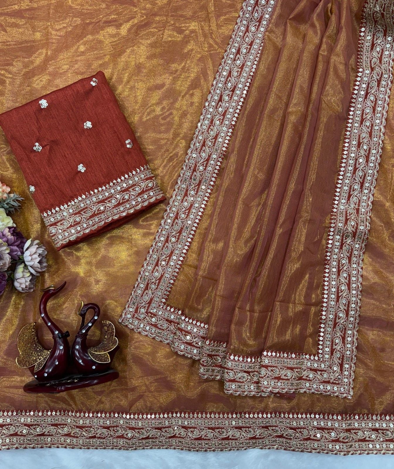 Soft NC Twill Saree With Beautiful Sequance and Dori Embroidery work