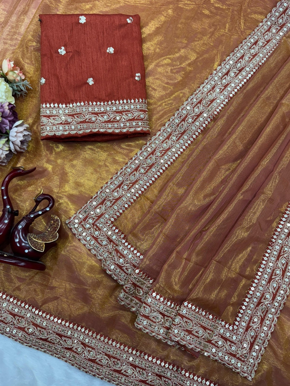 Soft NC Twill Saree With Beautiful Sequance and Dori Embroidery work