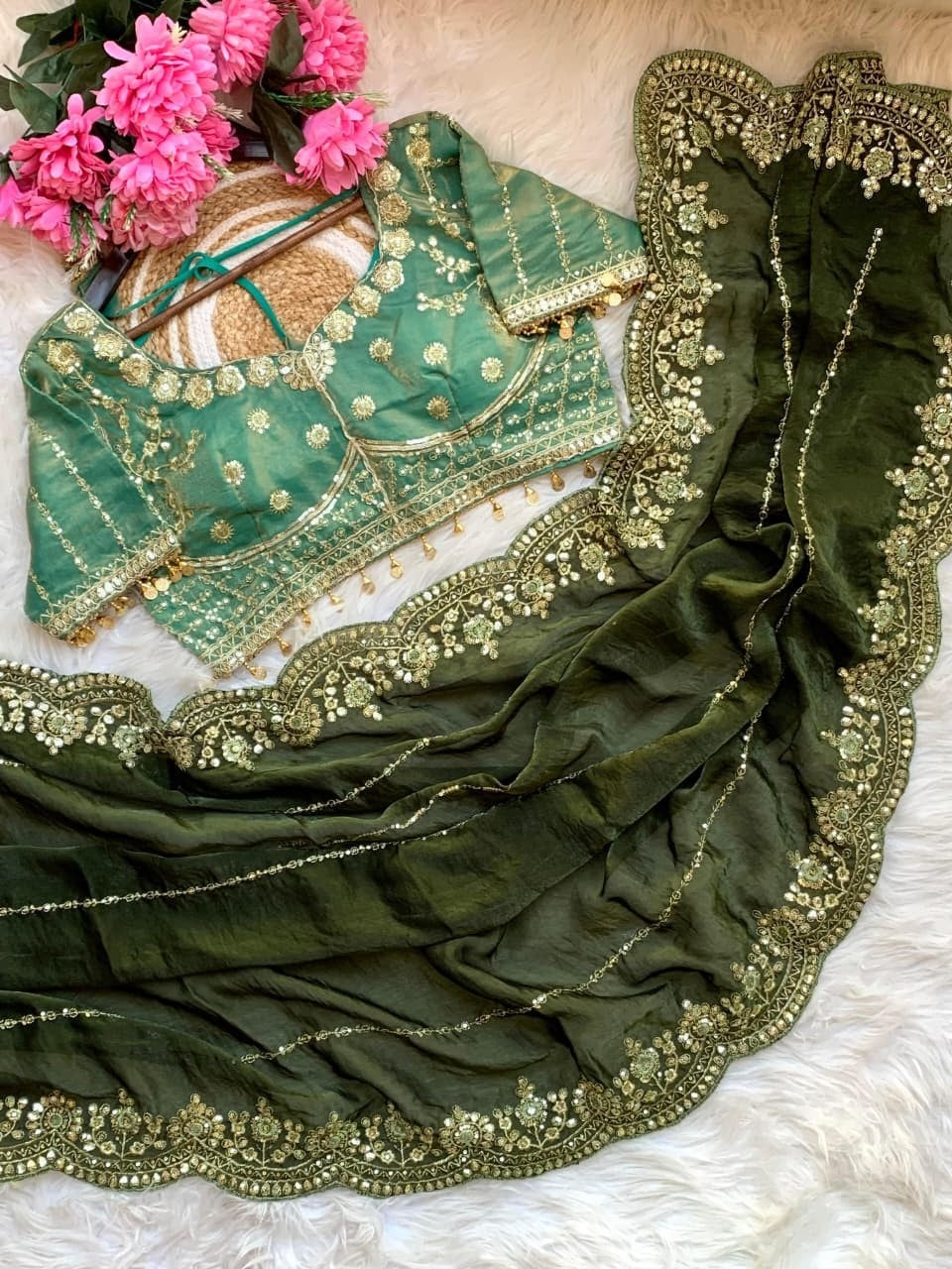 Soft And Elegant Fendy Sartin Fabric Saree With Beautiful Stiched Blouse