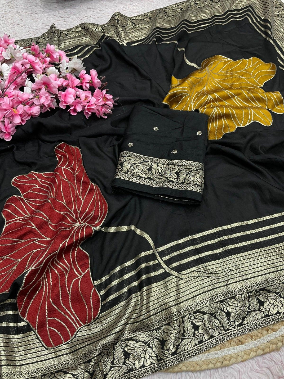 Celebrity Style Dola Silk Saree with Hand Dyeing & Elegant Tassels