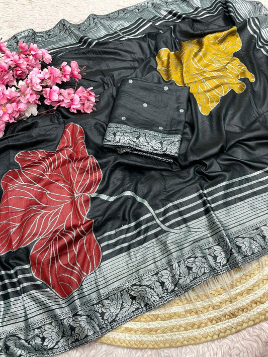 Celebrity Style Dola Silk Saree with Hand Dyeing & Elegant Tassels