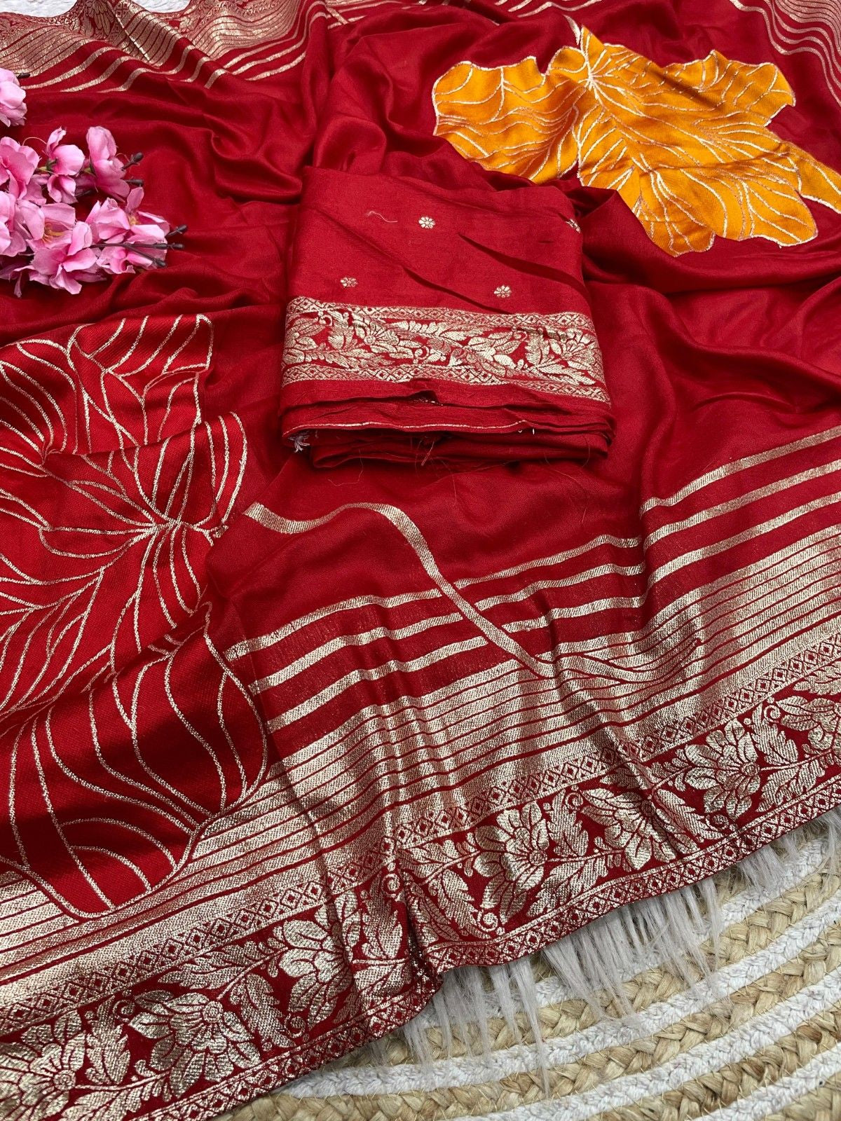 Celebrity Style Dola Silk Saree with Hand Dyeing & Elegant Tassels