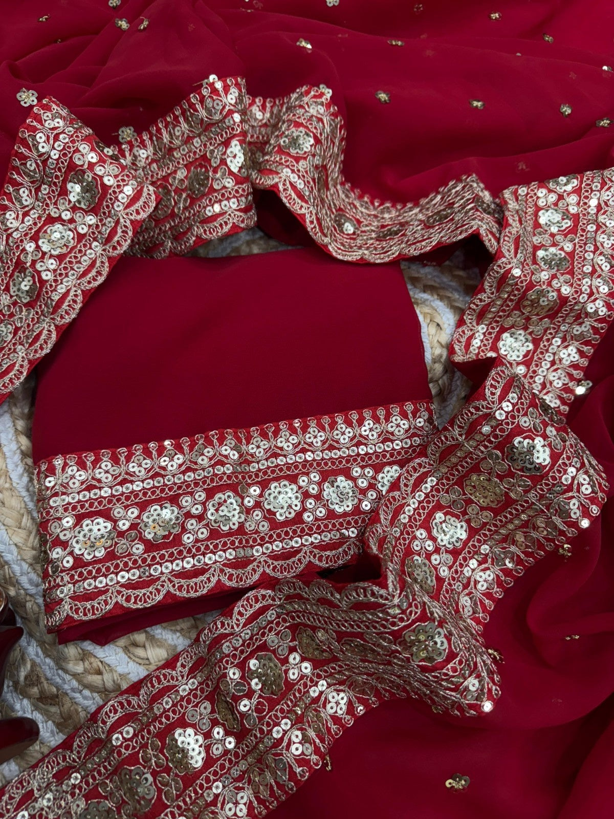 Designer Pure Georgette Saree with Sequins & Dori Embroidery Lace Border