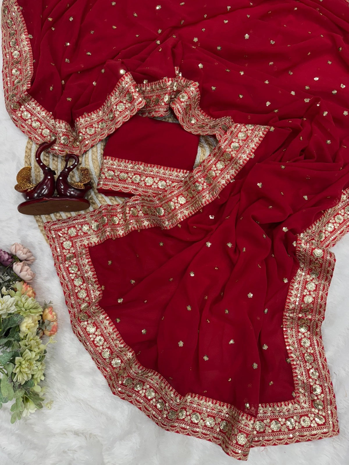 Designer Pure Georgette Saree with Sequins & Dori Embroidery Lace Border