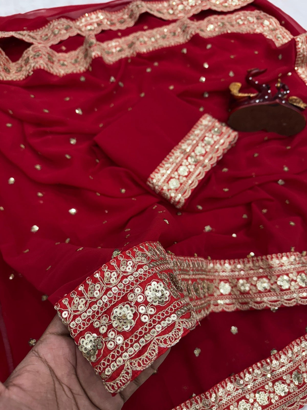 Designer Pure Georgette Saree with Sequins & Dori Embroidery Lace Border