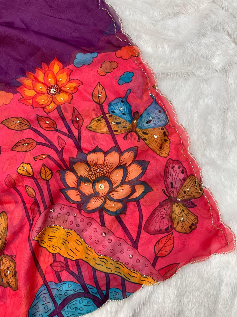 Teby Silk Saree with Butterfly Digital Print & Cutdana Khatli Work Border ✨