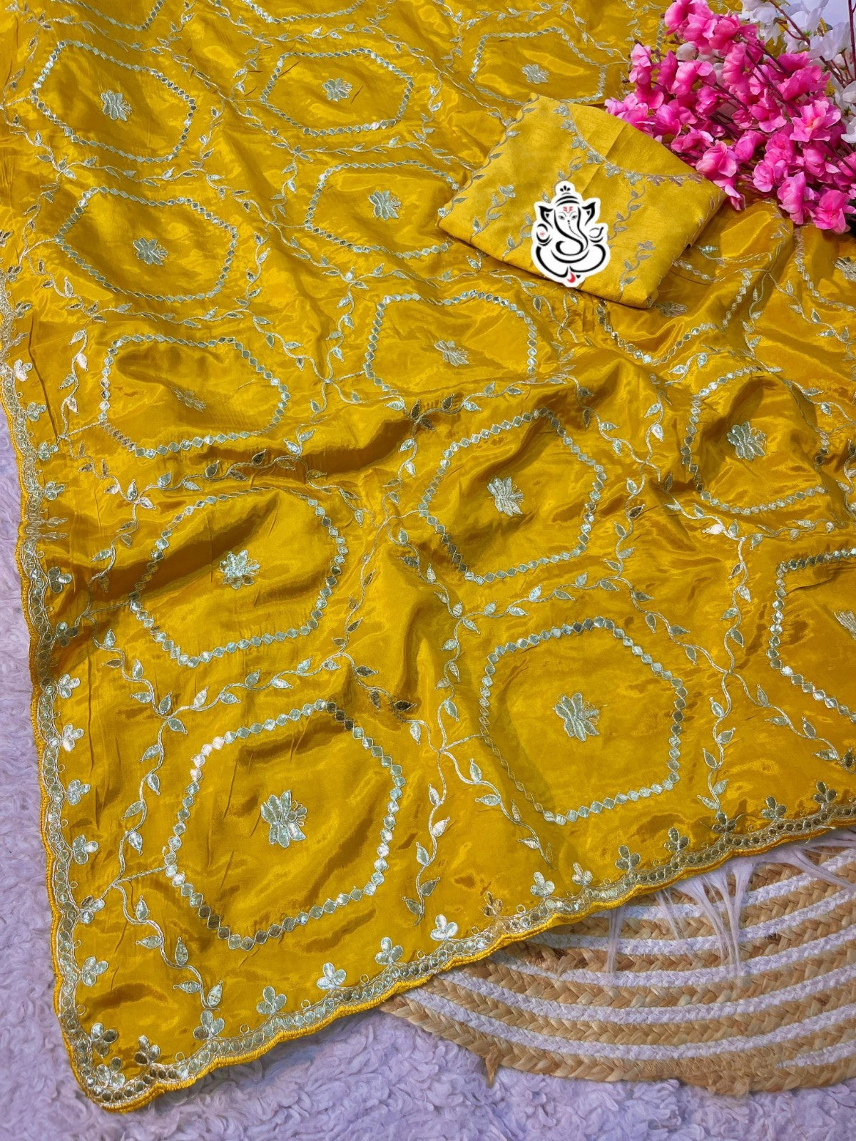 Trending Heavy Traditional Gotapatti Cutwork Silk Saree