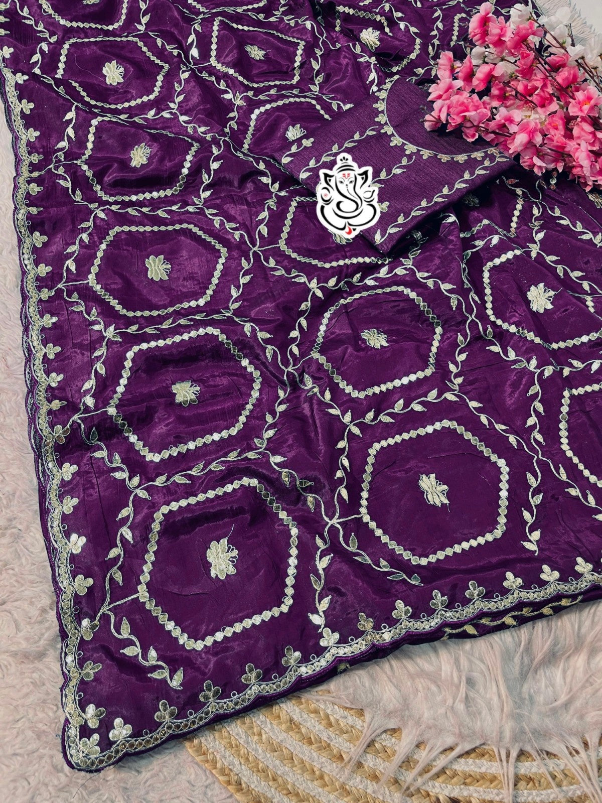 Trending Heavy Traditional Gotapatti Cutwork Silk Saree