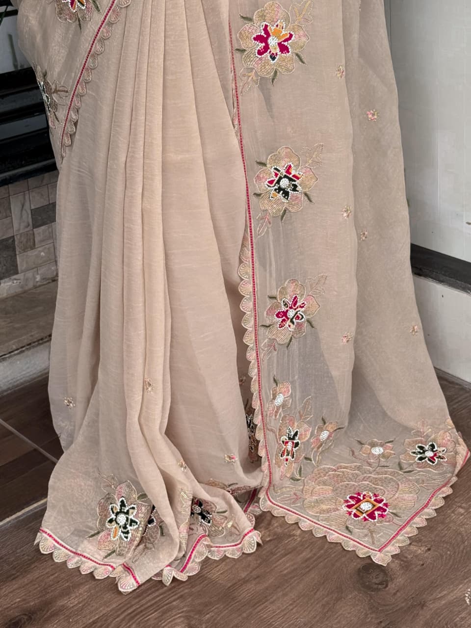 Zari With Sequin Embroidered Border in full saree with svaroski work