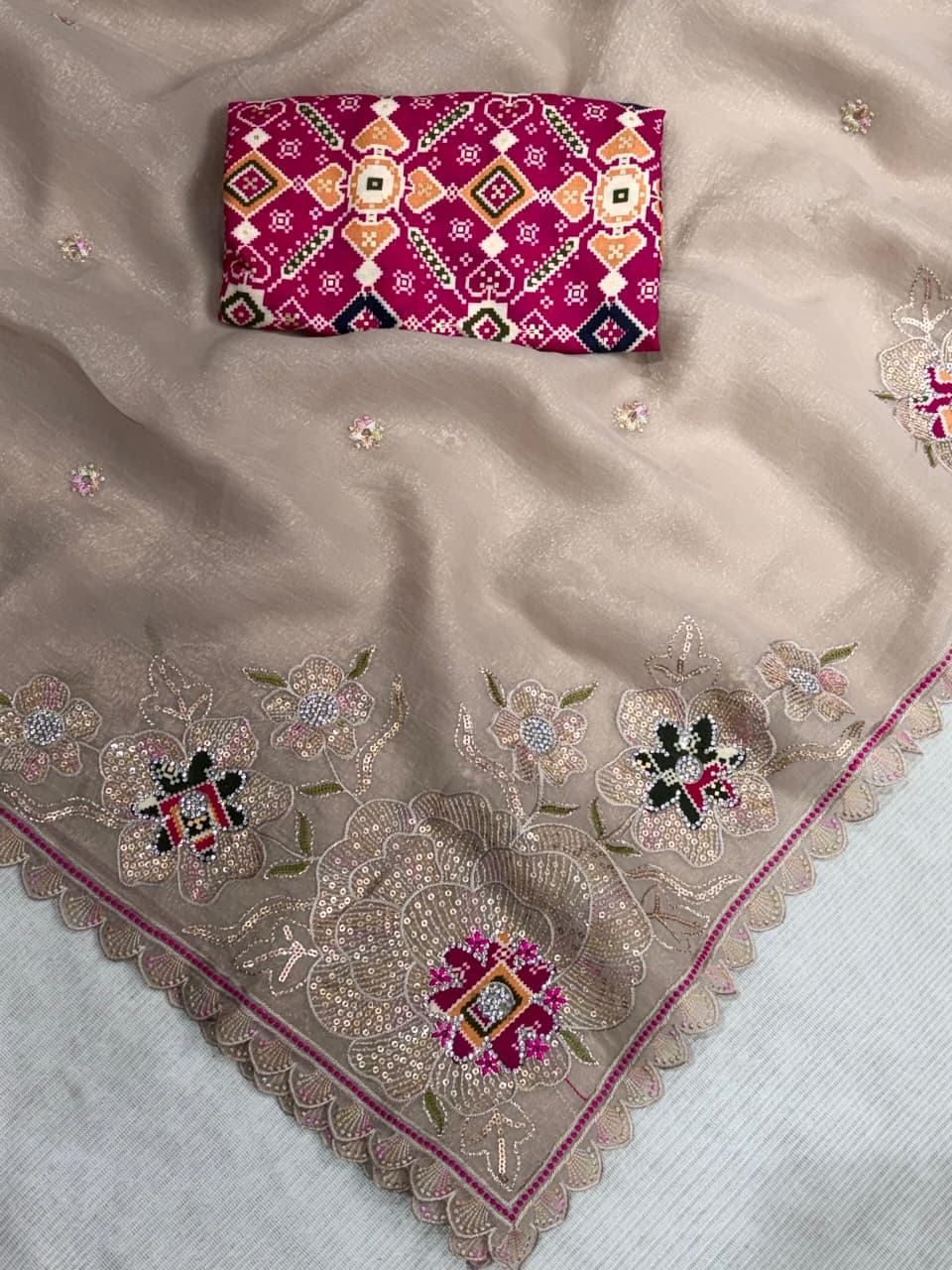 Zari With Sequin Embroidered Border in full saree with svaroski work