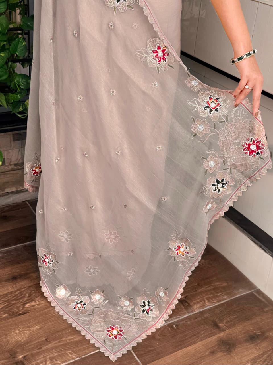 Zari With Sequin Embroidered Border in full saree with svaroski work