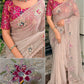 Zari With Sequin Embroidered Border in full saree with svaroski work