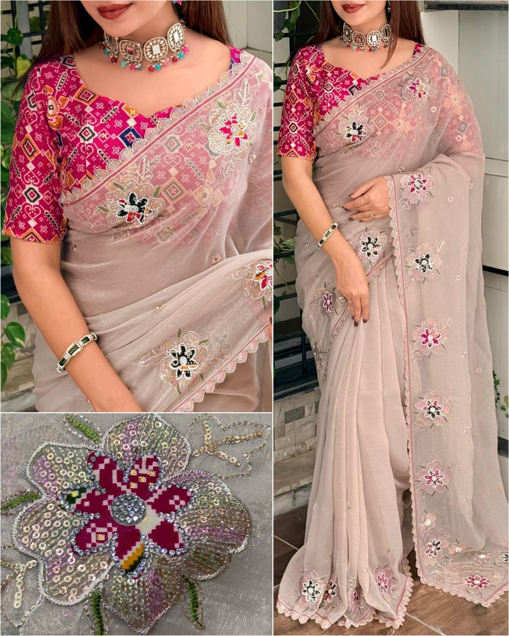 Zari With Sequin Embroidered Border in full saree with svaroski work