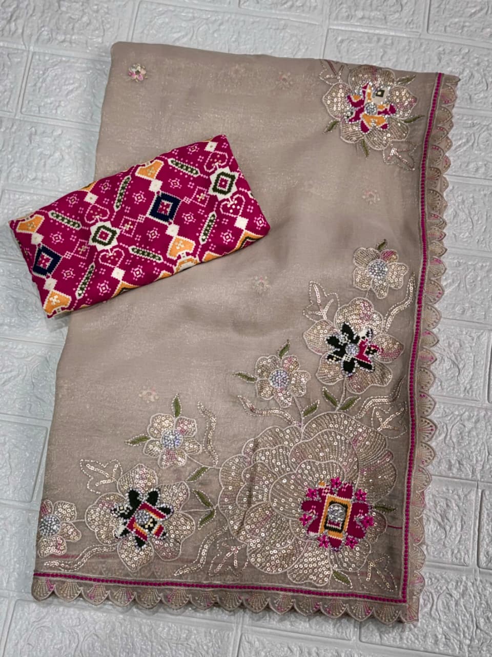Zari With Sequin Embroidered Border in full saree with svaroski work