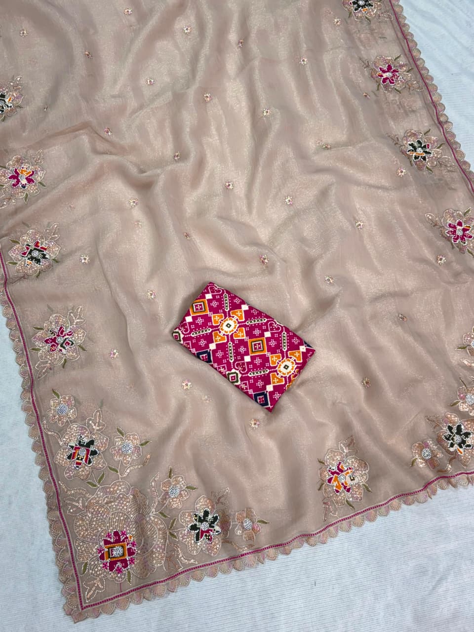 Zari With Sequin Embroidered Border in full saree with svaroski work