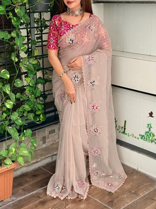 Zari With Sequin Embroidered Border in full saree with svaroski work