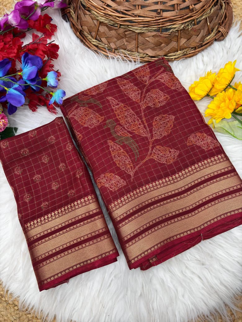 Elegant Mash Mello Chex Digital Print Saree